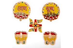 TARINI GALLERY Shubh Labh Charan Diwali Lakshmi Charan Pagla Padhuka Footsteps Floor Wall Main Door Stickers for Festival Pooja Home Temple Office Décor Decoration and Gifting (Multicolor Design-2)