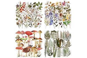 KADERAS 160 Pcs Self Adesive Stickers, Flower Mushroom Fern Berry Sticker Set for Scrapbook Notebook Bullet Journal Letter Greeting Cards Decoration