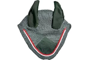 Spire Velo Morbido all'Uncinetto per Cavalli Rete Traspirante in Cotone per Orecchie Cappuccio Maschere Protettive per il Controllo delle Mosche per Cavalli Copricapi (Pony, Verde Scuro/Rosso-Bianco)