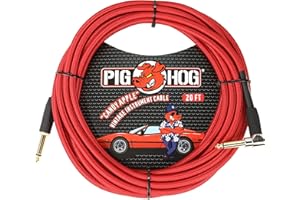 Pig Hog Vintage Serie Instrumentenkabel, Candy Apple Red, 6m/20ft, 6.35 (1/4”) auf 6.35 (1/4”), Hochwertige Qualität, Gewebt, Winkelstecker