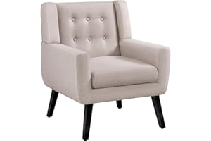 Yaheetech Tub Chair, Modern Button Tufted Armchair, Linen Fabric Sofa Chairs for Living Room Bedroom Reading Nook, Beige