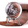 HDCRYSTALGIFTS 3D Laser Constellation Ball Crystal Paperweight Full Sphere Glass Fengshui with Sliver-Plated Flowering Stand(Capricorn)