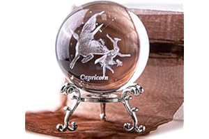 HDCRYSTALGIFTS 3D Laser Crystal Constellation Ball, Paperweight, Full Sphere, Glass Feng Shui with Silver-Plated Flower Stand (Capricorn)