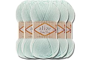 HOBBY YARN Alize Baby Best Batik 5 ovillos de 100 g de lana turca para tejer prendas para bebés, color liso, hilo para hacer punto a mano, tejer, hacer ganchillo, algodón suave (Light Aqua, 514)