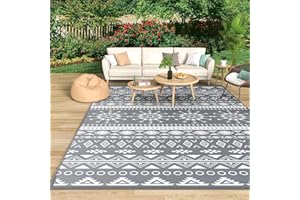 ‎MOKANI MOKANI Outdoor Teppich Wetterfest, Wendbarer Balkon Camping Teppich 120x180 cm, Kunststoff Stroh Terrasse Matte UV-beständige Outdoorteppich Rug Carpet für Garten RV Picknick, Boho-Style, Grau