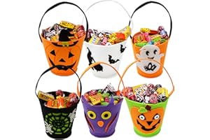 JOYIN 6 Packs 6.5" Halloween Candy Felt Holder Buckets with Handle for Trick or Treat, Halloween Party Favors, Halloween Snacks, Halloween Goodie Bags, Bucket Decoration, Candy Pails
