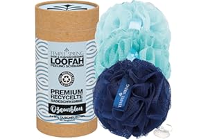 Temple Spring - Recycelter Duschschwamm, Loofah Körperpeeling, Duschschwamm, Peelingschwamm, Badeblume, Luffa Djampe, Bath Schwamm, Badeschwamm für Damen und Herren – Ozeanblau