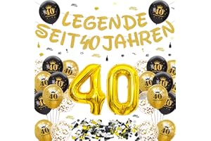 Tasoraor Deko 40 Geburtstag Mann Frau - 40. Geburtstagsdeko Girlande Schwarz Gold Luftballons und Konfetti, XXL Zahlenballon zum 40 Jahre Geburtstagsparty Dekoration