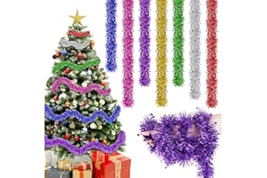 Joxessaien Lameta Choinka 4 sztuki x 2 m – girlanda bożonarodzeniowa 8 m, dekoracja bożonarodzeniowa, lameta, girlanda w kolorze złotym, niebieskim, zielonym, białym – dekoracja choinkowa do wewnątrz