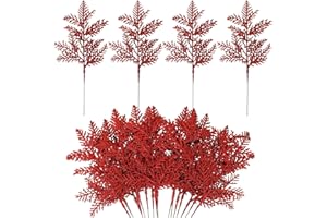 MWOOT 16 Pezzi Rami di Pino Artificiale Glitterate in Plastica, Finti Aghi di Pino Natalizio, Rami di Abete Rosso per Fai Da Te Ghirlanda Albero di Natale Bouquet di Nozze Casa Giardino Decorazione
