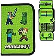 Minecraft Pencil Case, Filled Stationery Set, Steve Alex (Alex Steve), Green, 2 Compartments, Water-Repellent Polyester, 20x20x5 cm, Green, Minecraft-themed