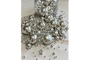 CAKE N BAKE Metallic/Shimmer Balls Edible Cupcake Cake Topper Sprinkles (90G Tub) (Silver)