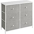 SONGMICS Chest of Drawers, 6 Fabric Drawers with Metal Frame, Storage Organiser Unit, Dresser, for Nursery, Bedroom, Hallway, Light Grey and White LTS323L10