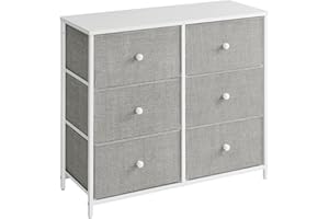 SONGMICS Chest of Drawers, 6 Fabric Drawers with Metal Frame, Storage Organiser Unit, Dresser, for Nursery, Bedroom, Hallway, Light Grey and White LTS323L10