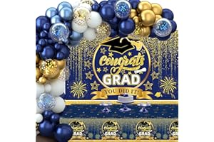 FRIGG Graduation Decorations 2024,Blue and Gold Balloons Arch Kit With Graduation Banner &Table Cloth,Congratulations Banner,Graduation Balloons for Graduation Party Decorations,Prom Decorations 2024