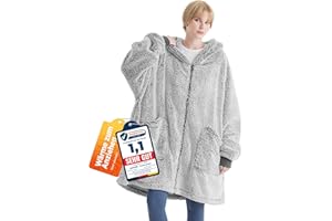 Bedsure Couverture à capuche avec manches Sherpa - Couverture douillette avec manches - Pull douillet - Couverture portable - Cadeau pour femme, Gris, 100x78 cm