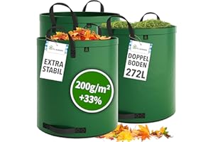 TTL Garden 3x 272L SUPER SOLID Gartensack grün - DOPPELTER BODEN 2x200 gsm extra stabil & reißfest selbststehend 4 Griffe groß robust 3er Set Laubsack Abfallsack für Gras Laub Hecke Gartenabfall