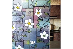 LAVOUP Window Film Privacy Static Cling Stained Glass Film 3D Decorative Colorful Removable Glass Window Sticker Heat Insulation Vinyl Window Foil for Home 17.5 X 78.7 Inch