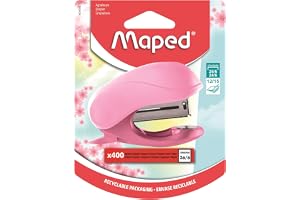 Maped Vivo pastellrosa minihäftapparat med 400 häftklamrar - Återvunnen materialkropp - inbyggd häftklammer - Kompatibel med