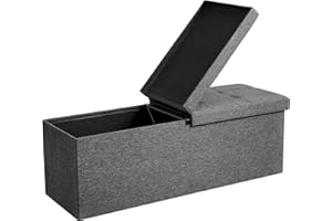 SONGMICS Storage Ottoman, Foldable Storage Bench, 38 x 110 x 38 cm, Flipping Lid, 300 kg Load Capacity, for Hallway, Living Room, Bedroom, Dark Grey LSF076G20
