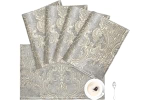 TOPLUXE Placemats 30x45cm, Damask Table Mats for Dining Room/Restaurant/Banquet/Festival Decoration (Set of 4, Light Grey)