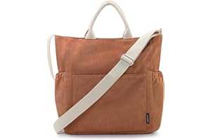 Prite Corduroy Tote Bag for Women with Zipper, Large Capacity Shoulder Bags with Adjustable Strap and Pockets Waterproof Handbag for Work School Shopping Travel College