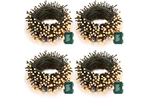 Joomer 4 Piezas Luces de Navidad Exterior a Pilas, 5M 50LED Guirnalda Luces Navidad, 8 Modos Guirnaldas de Luminosas Exterior LED Decoracion Navideñas para Festivales Boda Jardin Patio, Blanco Cálido