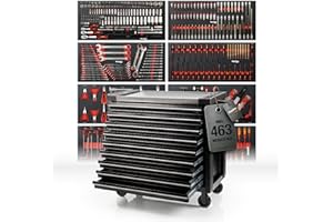 Mephisto Pro-Line Chariot à Outils Big Black avec 9 tiroirs et Outils tels Que Tournevis VDE, cliquet avec boîte à Douilles, Jeu de Tournevis, etc. en incrustations Souples en Carbone Lock