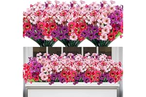 HYWEAN HOMD 12 Bouquets de Fleurs Artificielles Extérieur, Fausse Fleur Exterieur Réelles et Durable, Fleur Artificielle en Plastique pour Intérieur, Extérieur, Maison, Jardin, Porche(rose, violet, rose rouge)