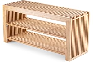 BAM BOO BOX Szafka na buty z siedziskiem z bambusa – wąski regał na buty z 2 poziomami na 6 par butów – oszczędzająca miejsce szafka na buty do korytarza, garderoby i wejścia – stabilny stojak na buty