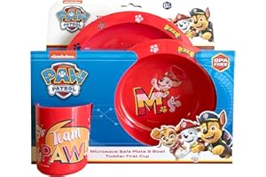 SOLUTION EU LIMITED Paw Patrol Toddler's First Feeding Gift Set Marshall Includes Beaker, Plate & Bowl - Kids Dinner Sets for Children 6+ Months - Microwave & Dishwasher Safe, Durable Plastic Dinner Set