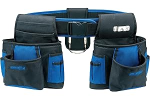 AUSONIA - 48267 CEINTURES PORTE-OUTILS DOUBLE SAC DE CHARPENTIER EN TISSU RENFORCÉ AVEC UNE CEINTURE PROFESSIONNELLE