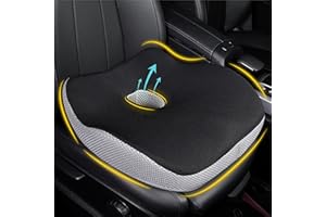 Allaboutsla Autositzkissen, Sitzkissen aus Memory-Schaum für Ischias-Schmerzlinderung, größeres Fahren Sitzkissen für Kurze Fahrer auf Langen Fahrten - Butt Kissen für Auto, Büro - Schwarz&Grau