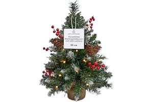 DECO EXPRESS Get Trend Künstlicher Weihnachtsbaum mit Beleuchtung, 50cm Tannenbaum mit Schnee, Weihnachtsdeko Tisch Büro Schlafzimmer