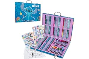 Disney Frozen Prinzessin Stitch Malkoffer mit 130 Teilen - Stifte im Koffer mit Ausmalbögen Buntstifte für Kinder Schulbedarf (Mehrfarbig Stitch Set)