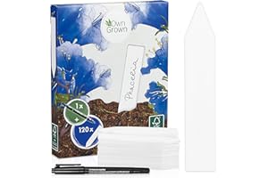 Etiquetas para rotular: Marcadores de plástico de primera calidad para plantas - Incluye 120 etiquetas y bolígrafo – Bonitas estacas resistentes a la intemperie – Carteles clavables de OwnGrown