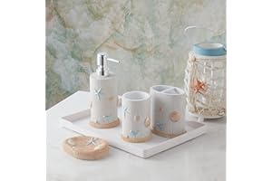 Sweet Home Collection Set di 4 pezzi per vasca da bagno e doccia, in resina, motivo stella dell'oceano, design contemporaneo