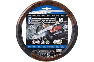 SUMEX Funda de Volante Transpirable de Caucho con Acabado de Polipiel, con Efecto Madera Oscura y Color Negro, Universal para Volnates 39-41cm diametro