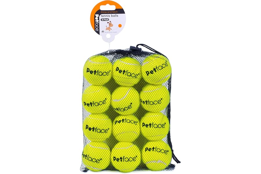 Petface Super Tennis Balls For Dogs, Throw and Fetch, Outdoor Exercise (Pack of 12)