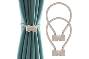 ISIYINER Cortina Abrazaderas, Magneticas Cuerda Hebillas Cortina Clips Moderna Hebilla de Cortina Estilo Octágono Soporte de Cortina Magnéticas para Ducha Cocina Oficina 1 Par Beige