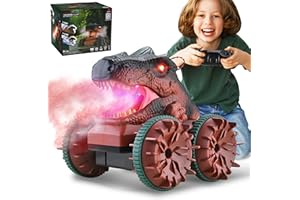 BEZGAR Remote Control Cars - Waterproof Dinosaur Toys for Boys, 2.4Ghz Amphibious RC Car with Light & Spray Function, Monster Truck Toys for 3 4 5 6 7 8 Year Old Boys Girls