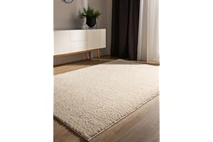 benuta Basic Tappeto salotto a pelo alto Sohari - Crema 160x230 cm - Minimalista - Morbido lavabile - Camera letto, corridoio, sala pranzo, soggiorno - Pavimento riscaldato