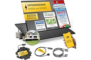 Solakon® 880W Balkonkraftwerk 800W / 600W komplett Steckdose - Upgradebarer Wechselrichter - Inklusive Halterung - 440W Bifaziale Solarmodule & 600W/800W Wechselrichter & Zubehör