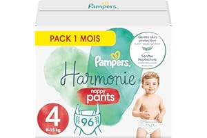 Pampers Couches-Culottes Taille 4 (9-15 kg), Harmonie, 96 Couches-Culottes Bébé, Multi Pack, 0% de compromis, 100% d'absorption, Ingrédients d'origine végétale, Hypoallergéniques