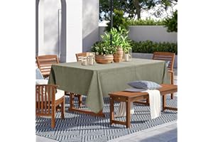 LUSHVIDA Outdoor Tablecloth with Umbrella Hole - Patio Table Cloth Zippered Rectangle 60x84 Inch, Khaki Faux Linen Table Cover Water Resistant for Picnic Outside