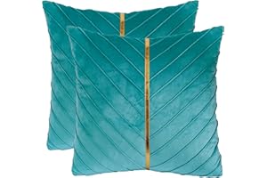 Tosleo Aksamitne poszewki na poduszki 45 x 45 cm, zestaw 2 ze złotą skórą, dekoracyjne poszewki na poduszki kanapowe, luksusowe nowoczesne poszewki na poduszki do salonu, sypialni, na sofę, łóżko