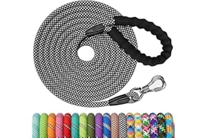 X XBEN 20M Schleppleine für Hunde, 8mm Starke Hundeleine mit Bequemen Gepolsterter Griff, Kausicher Lang Trainingsleine für Kleine Mittlere und Große Hunde, Robustes Kletterseil und Karabiner, Schwarz