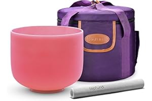 TOPFUND Pink F Note Crystal Singing Bowl Heart Chakra 8 inch with Heavy Duty Carrying Case and Singing Bowl Mallet Suede Striker
