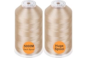 New brothread Conjunto de 2 Poliéster Bordado Máquina Hilo Grande Carrete 5000M para Todas Las máquinas de Bordado - Beige