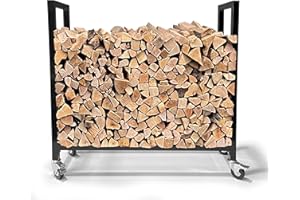 QUICK STAR Estantería para leña de chimenea, 90 x 25 x 90 cm, con ruedas galvanizadas para interior y exterior, de metal móvil